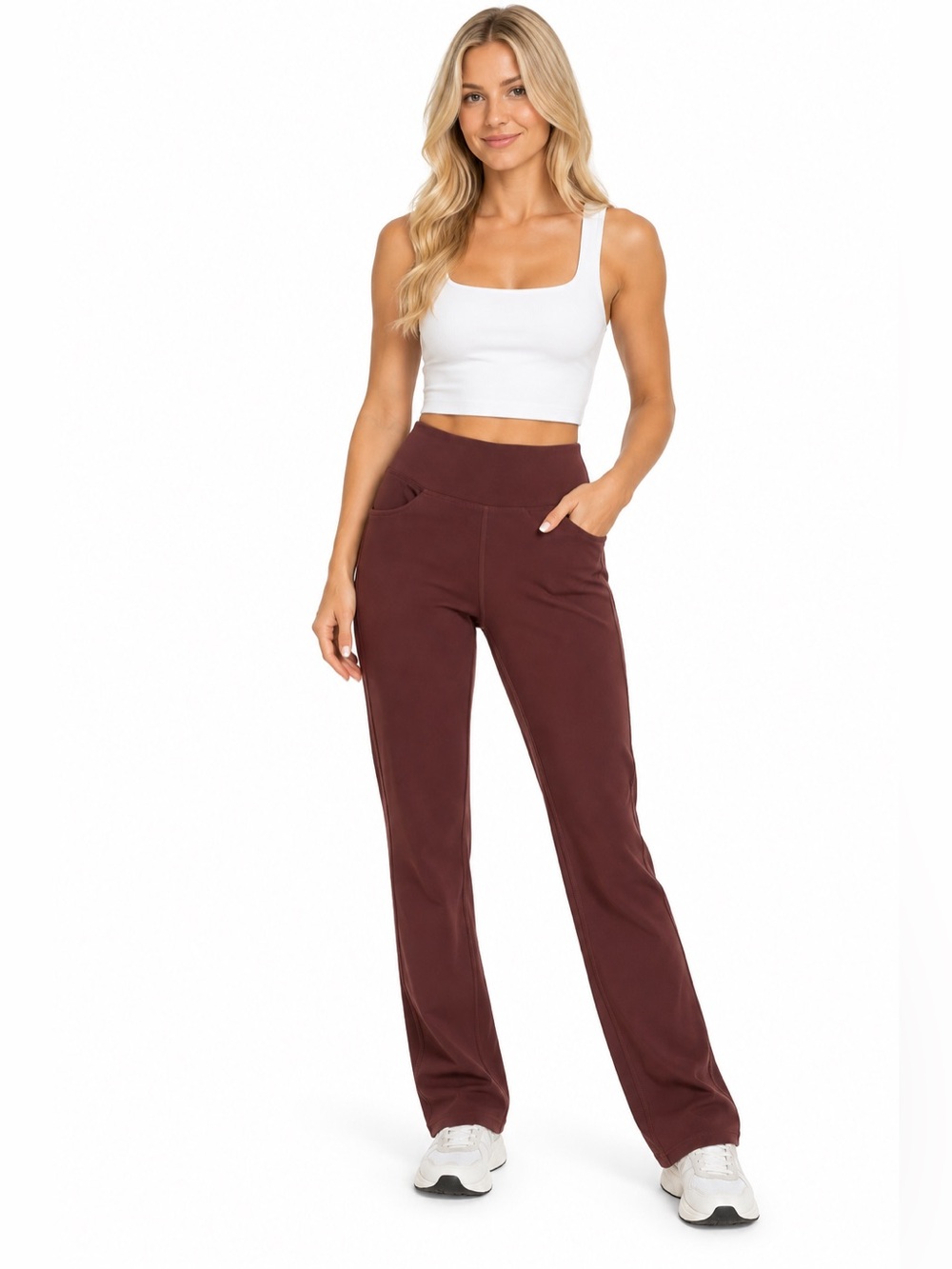 G Gradual Burgundy High Waist Bootcut Flare Yoga Pants 4 Pockets | NWT Size S